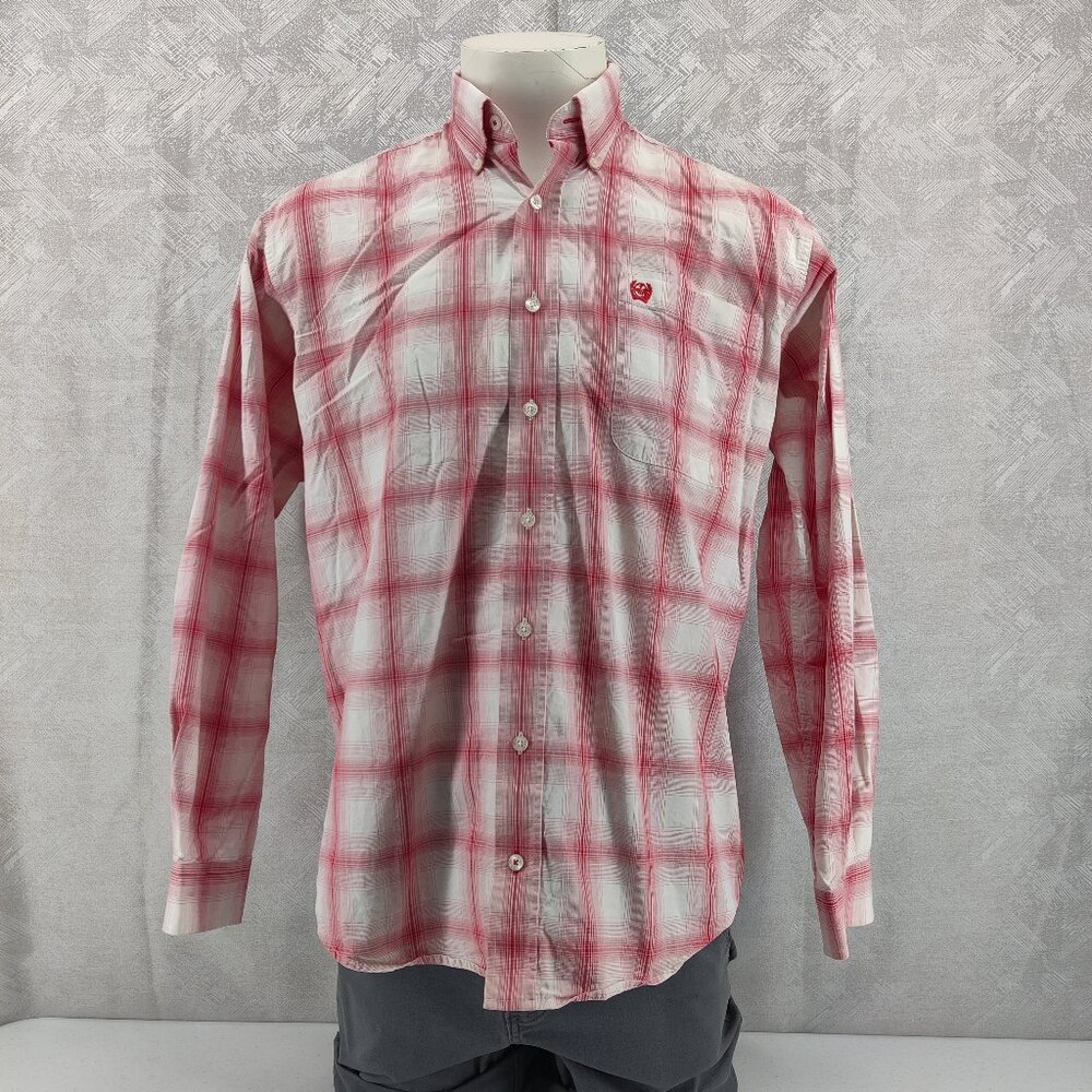 Cinch Shirt Mens Small Red‎ White Plaid Button Down Long Sleeve Western Cowboy